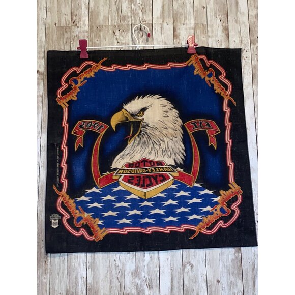 Vintage Harley-Davidson Eagle Bandana 1987 50% Cotton 50% Poly 22"x22" USA Made - Picture 5 of 5